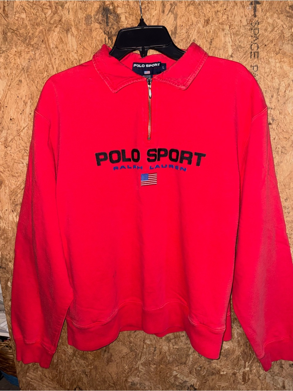 Polo by Ralph Lauren Red Zippered Sweatshirt with Black Applique
